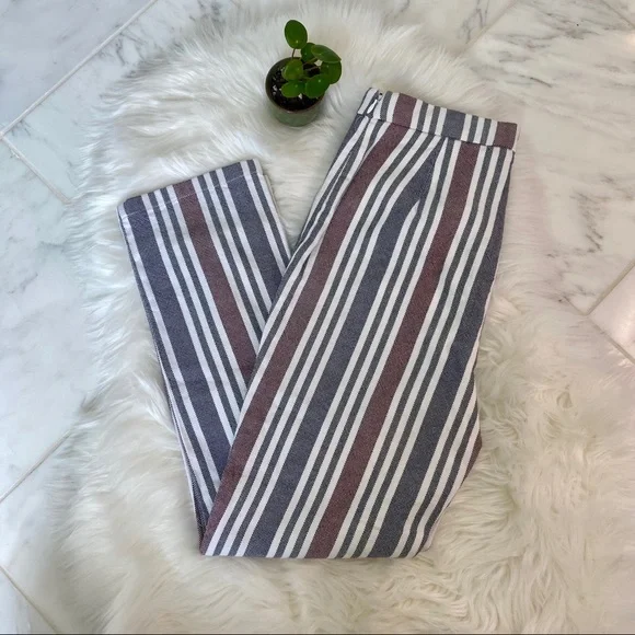 Free People vertical stripe linen ankle pants sz 0 - Picture 6 of 7